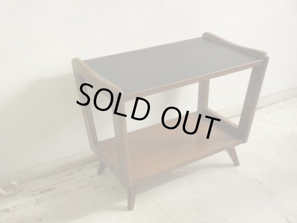 画像2: ヴィンテージ 明るい木味の台形サイドテーブル