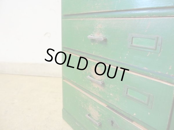 画像7: アンティーク 緑にペイントされたナラ材の6杯小引出し