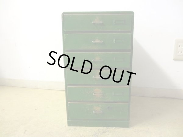 画像3: アンティーク 緑にペイントされたナラ材の6杯小引出し