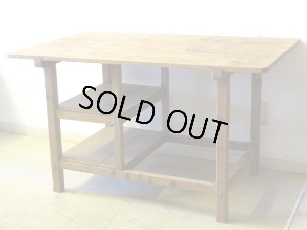 画像2: アンティーク 乾いた木肌の素朴な作業台 陳列台