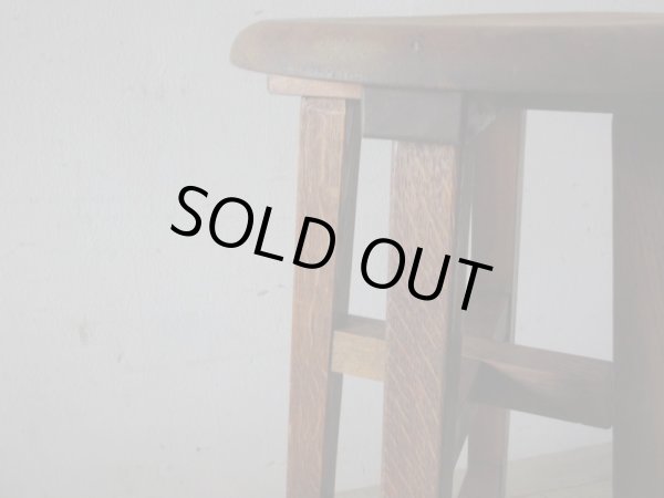 画像10: アンティーク ナラ材のスツール 丸椅子 (2)