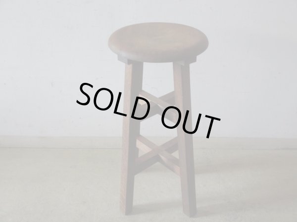 画像3: アンティーク ナラ材のスツール 丸椅子 (2)