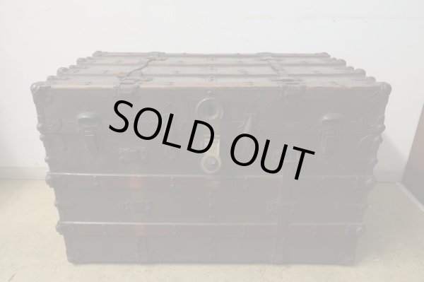 画像2: アンティーク 大型トランク 船箱 グリーン