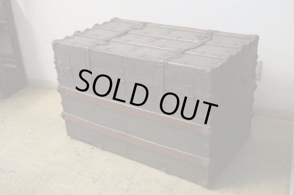 画像4: アンティーク 大型トランク 船箱 グリーン