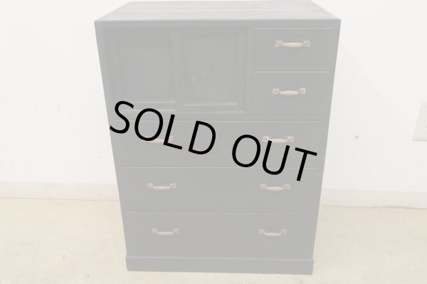 画像2: アンティーク 黒く塗られた5杯引出し