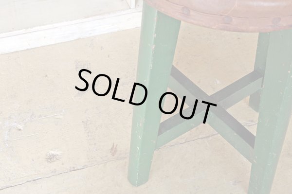 画像6: ヴィンテージ グリーンペイントスツール 丸椅子