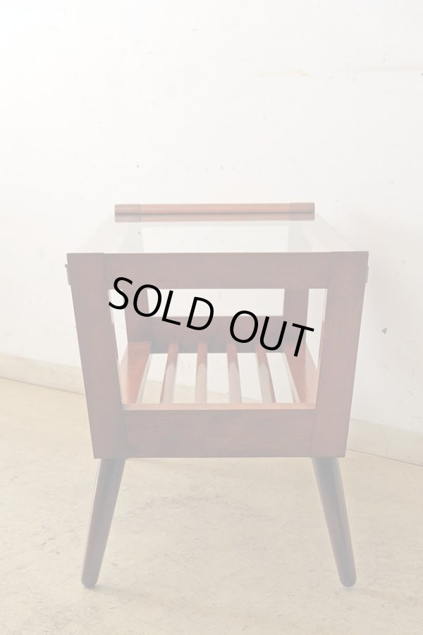 画像3: ヴィンテージ ガラストップサイドテーブル 桜材