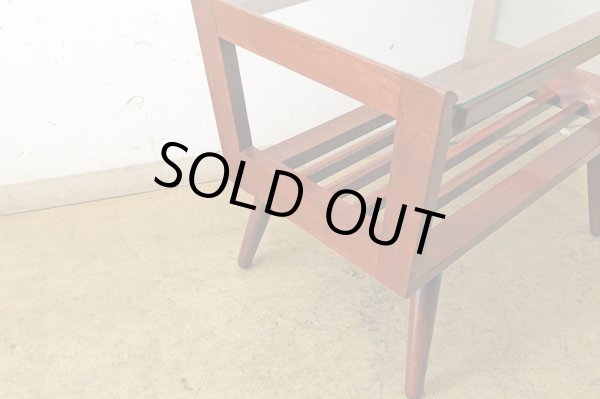 画像6: ヴィンテージ ガラストップサイドテーブル 桜材