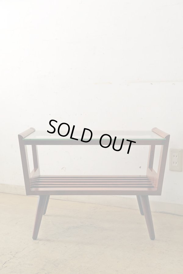 画像2: ヴィンテージ ガラストップサイドテーブル 桜材