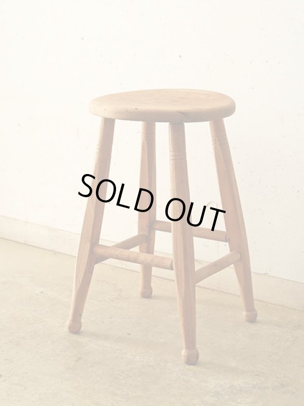 画像3: アンティーク ドラムスティックのような脚の木製スツール