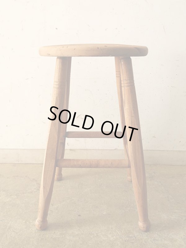 画像2: アンティーク ドラムスティックのような脚の木製スツール